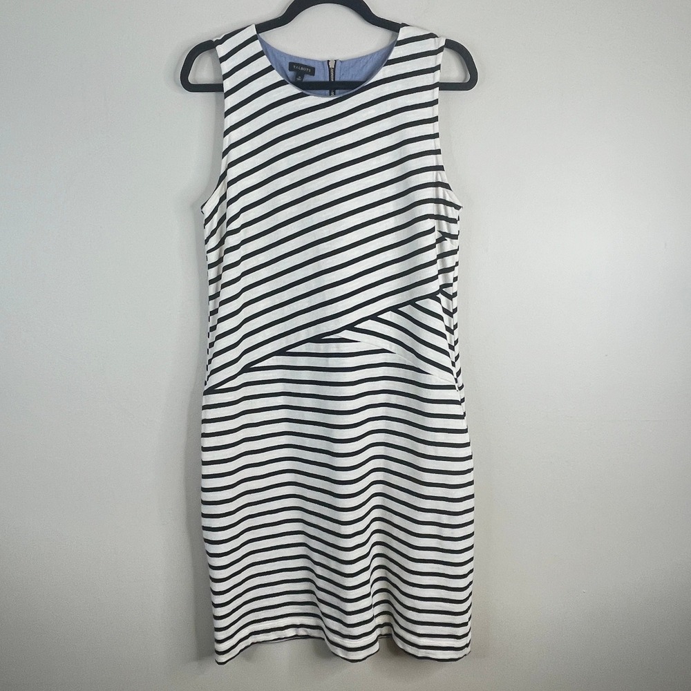 Talbots Euro Summer Dress Womens Medium Striped Coastal Travel Knit Sheath Comfy